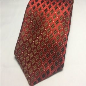 Ike behar 100% silk red and brown diamond tie